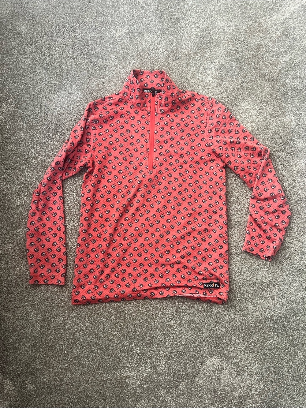 Kerrits Coral, Orange, Horse Print Long Sleeve Lightweight Riding Shirt